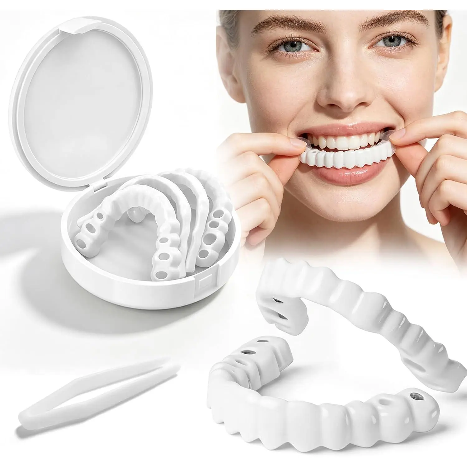 2026Adjustable Snap-On Veneers Dentures Set – Upper Lower Teeth Covers Tooth Caps, Natural Look False Teeth Kit for Men Women