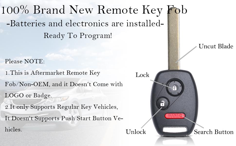 Key Fob Remote Replacement Fits Honda CRV 2007 2008 2009 2010 2011 2012 2013/CRZ 2007-2014 2015/Fit/Insight/Accord Coupe/Crosstour MLBHLIK-1T Keyless Entry Remote Control 35111-SWA-306