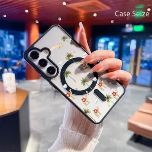 Phone Case - Camel Oasis with Palm Trees Shining Stars And Rainbow Charm Black Border Magnetic Phone Case, Anti-Yellowing, Slim Lightweight & Bare Feel, Luxury Premium Design for Samsung Galaxy S22 S23Fe S24 S25 Plus Ultra