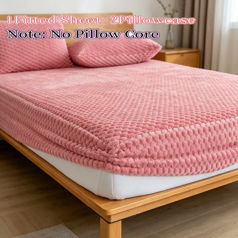 Velvet Soft Fitted Sheet 3-Piece Set, Multiple Sizes and Colors, King Queen Size, Deep Pockets, Includes 1 Bed Skirt, 2 Pillowcases Sheet Sets