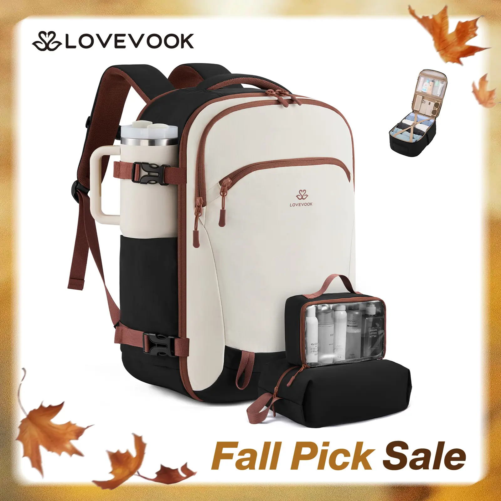 LOVEVOOK 40L&50L Travel Backpack for Women, Airline Approved Carry On Backpack with 2 Packing Cubes, Waterproof Personal Item Bag Fits 17" Laptop, TSA Traveling Essentials Weekender Overnight Backpack