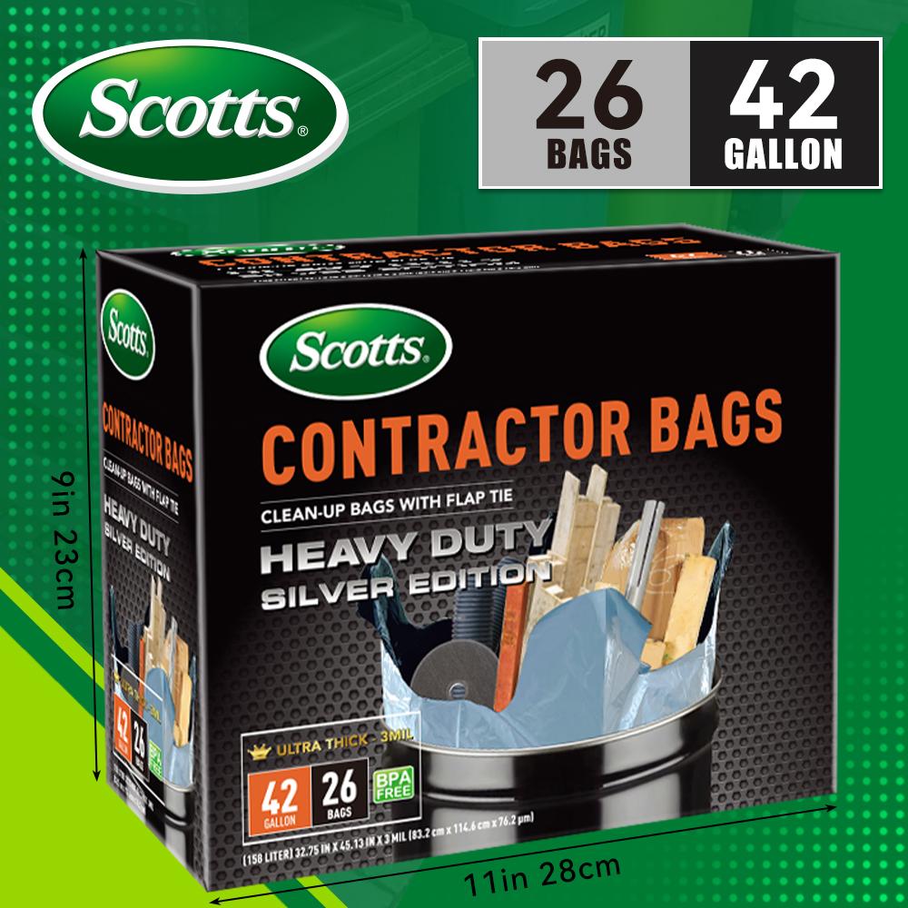 Scotts 26 Bags 42 Gallon Boxed Disposable Non Tear Large Trash Bags, For Large Kitchen Trash Can, Ultra Strong 158L Multipurpose Cleaning Supplies For Industrial, Garden, Home, Commercial - Durable, Leak-Proof, Easy To Use Garbage Bag Trashbags Garbagebag