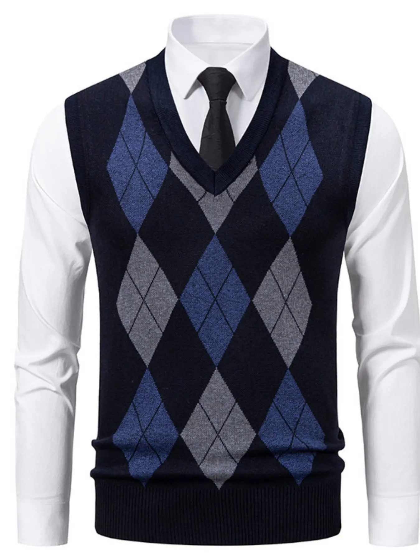 New Spring & Fall Fashion Casual Men's Knit Sweater, Colorblock H-Type Sleeveless Fitted Knitted Vest, Daily Commute Wearable Jacket, Casual Sleeveless Knitwear