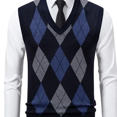 New Spring & Fall Fashion Casual Men's Knit Sweater, Colorblock H-Type Sleeveless Fitted Knitted Vest, Daily Commute Wearable Jacket, Casual Sleeveless Knitwear
