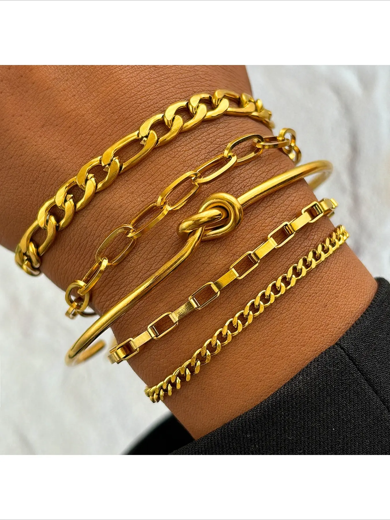 Vintage Chunky Chain Bracelet Set Open Cuff Bangle Layered Stacking Hand Jewelry for Women Trendy Mixed Match Gold Silver