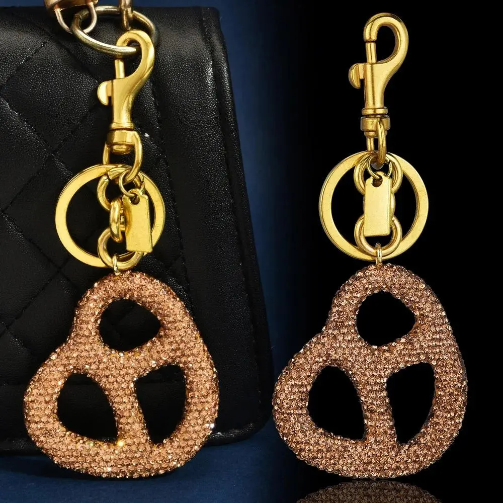 Women's Pretzel Bag Charm Keychain Cute Sparkly Rhinestone Champagne Gold Crystal Aesthetic Funny Foodie Accessories Gift