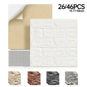 26/46pcs Self-Adhesive Vintage Brick Wall Stickers, Waterproof Xpe Foam Ceiling Tiles, Easy Peel & Stick, Ideal for Living Room, Kitchen Wallpaper Peel and Stick, Bedroom, Office, Peel And Stick Wallpaper Designs