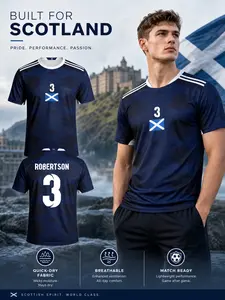 Scotland 2026 Men's Soccer Jersey Navy Blue Tartan Football Shirt - Quick-Dry Fabric Sportswear - Scottish National Team Fan Apparel - Breathable Lightweight Tee