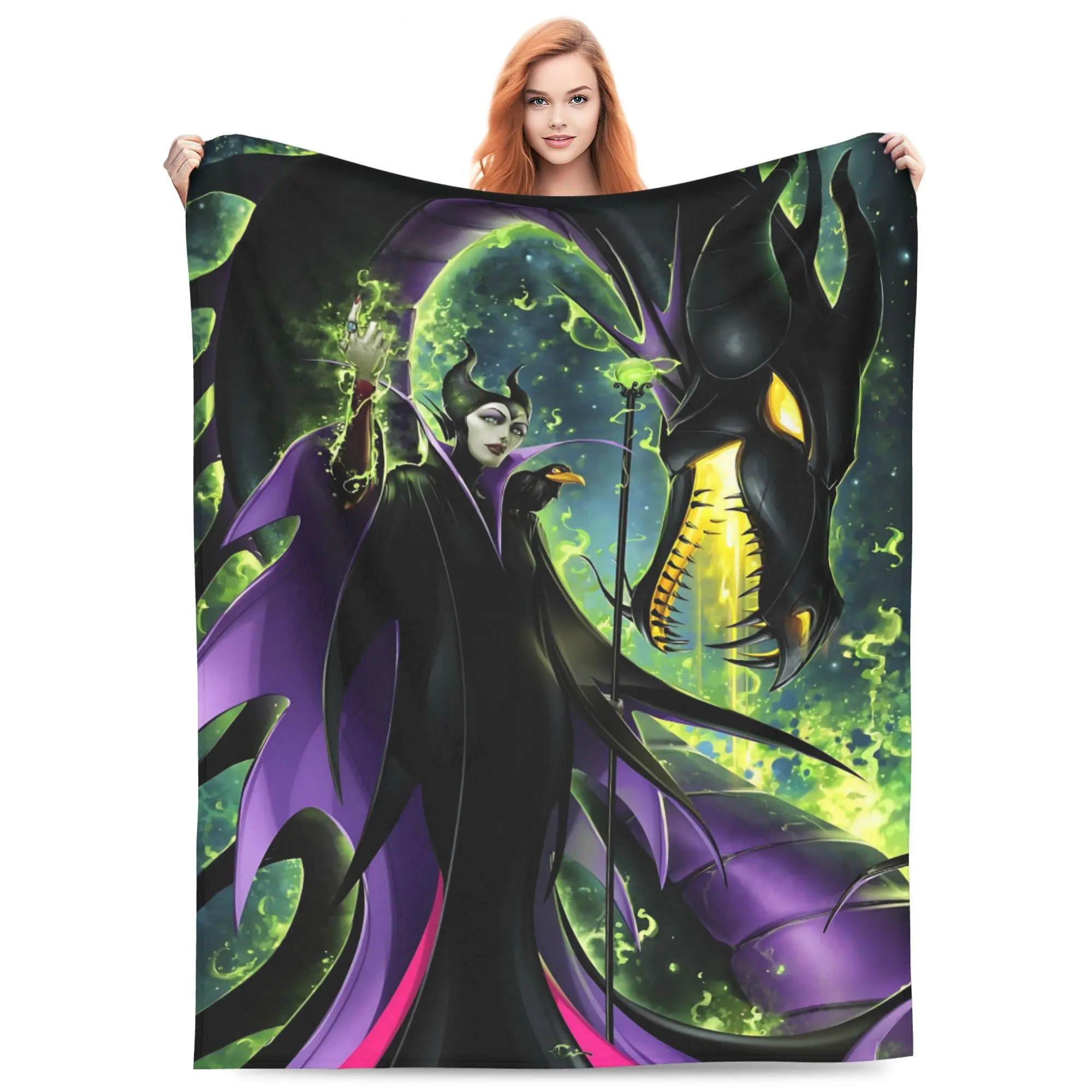 DISNEY CLASSIC Maleficent Dragon Sleeping Beauty Throw Blanket, Dark Villain Witch Dragon Green Magic Smoke Cartoon Print Flannel Fleece Blanket Soft Cozy Blanket for Sofa Bed Gift for Teens Adults