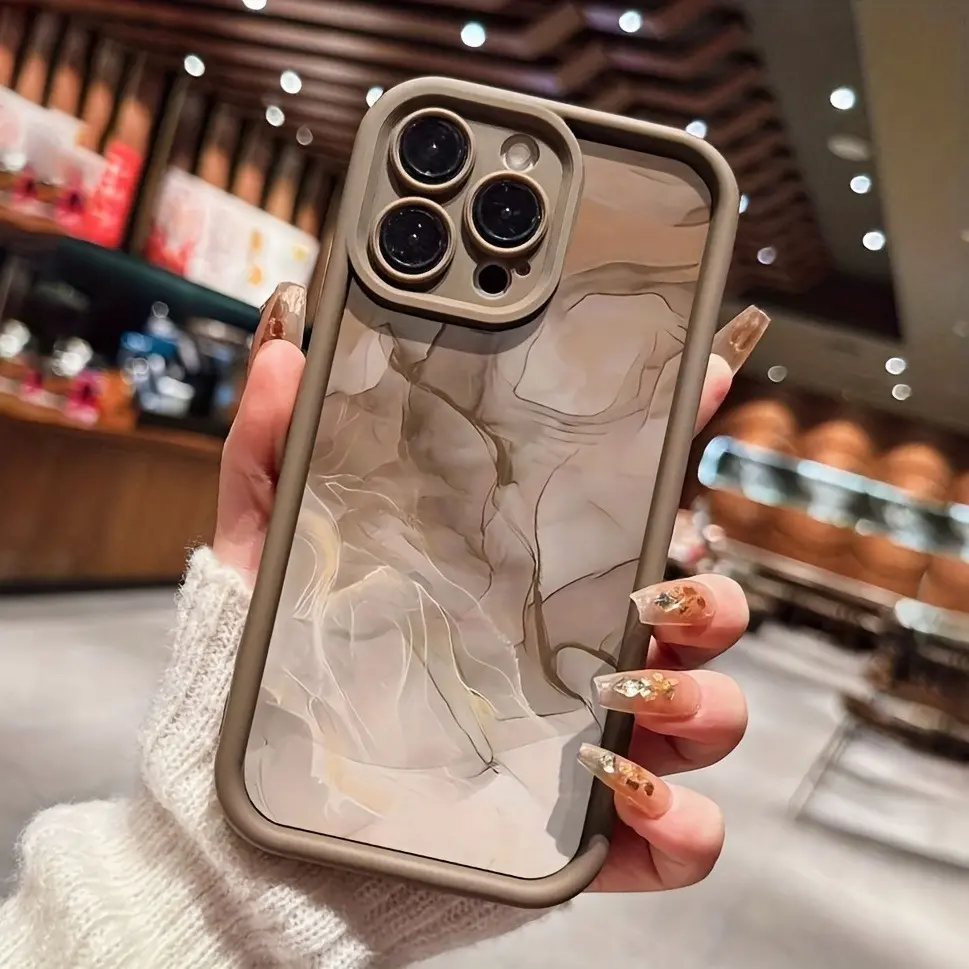 Marble Print Full-Cover TPU Groove Phone Case - 1pc Brown Phone Accessories, Fits iOS, Compatible with iPhone Series (17,16,15,14,13,12,11 Pro Max,Air,X,XS,XR,7,8 Plus,SE 2020)