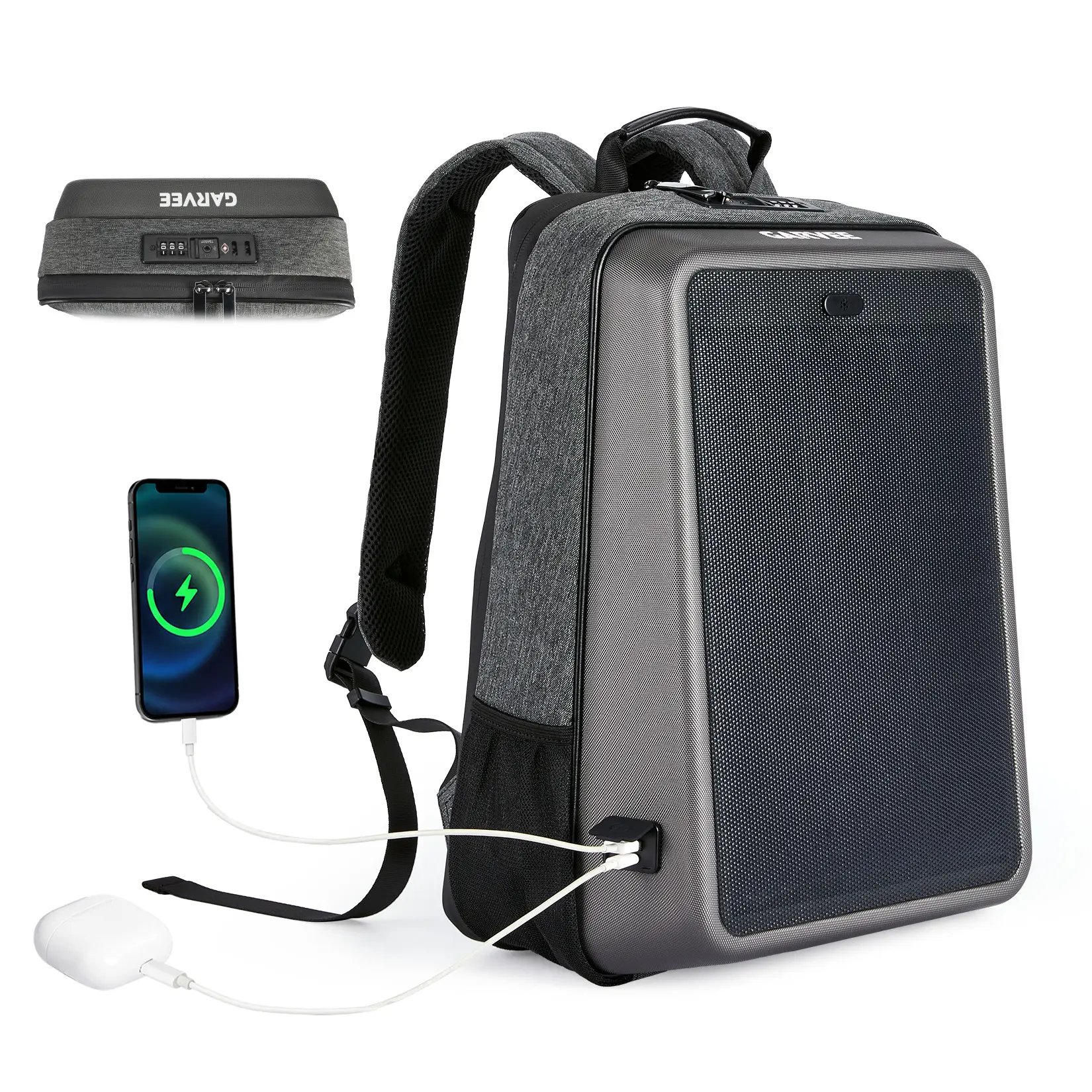 1PC 38L Hard Shell Solar Travel Backpack 13W IBC Solar Panel Waterproof Anti Deformation Laptop Bag With USB Type C Charging Ports Large Capacity Backpack For Camping Hiking Outdoor
