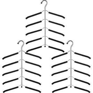 Blouse Tree Hangers Multi-Layer Clothes Hangers 3 Pack 5 in 1 Non Slip Saving Closet Organizer Stainless Shirt Hanger HangerBlack