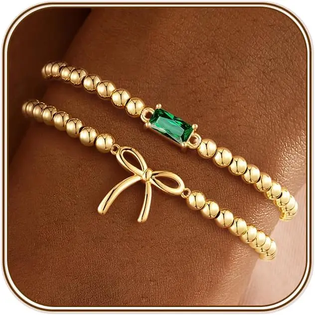 12 Month Birthstone Beaded Bracelets for Women | Dainty 14K  Plated Created Birthstone Necklace Birthday  for Women Teen Girls Gifts