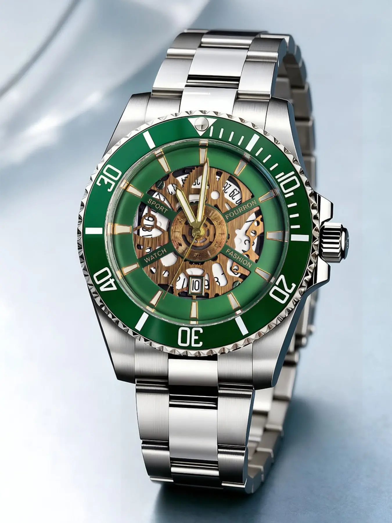 Men's Fashion Quartz Watch, Stainless Steel Strap, Skeleton Dial, Date Display, Luminous Hands, Water-Resistant, Casual Style