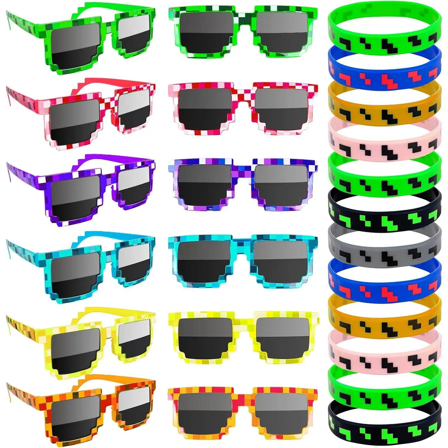 24Pack Pixel Theme Party Favors, 12 Sunglasses and 12 Bracelets for  Adults Birthday Party Decor Daily Styling