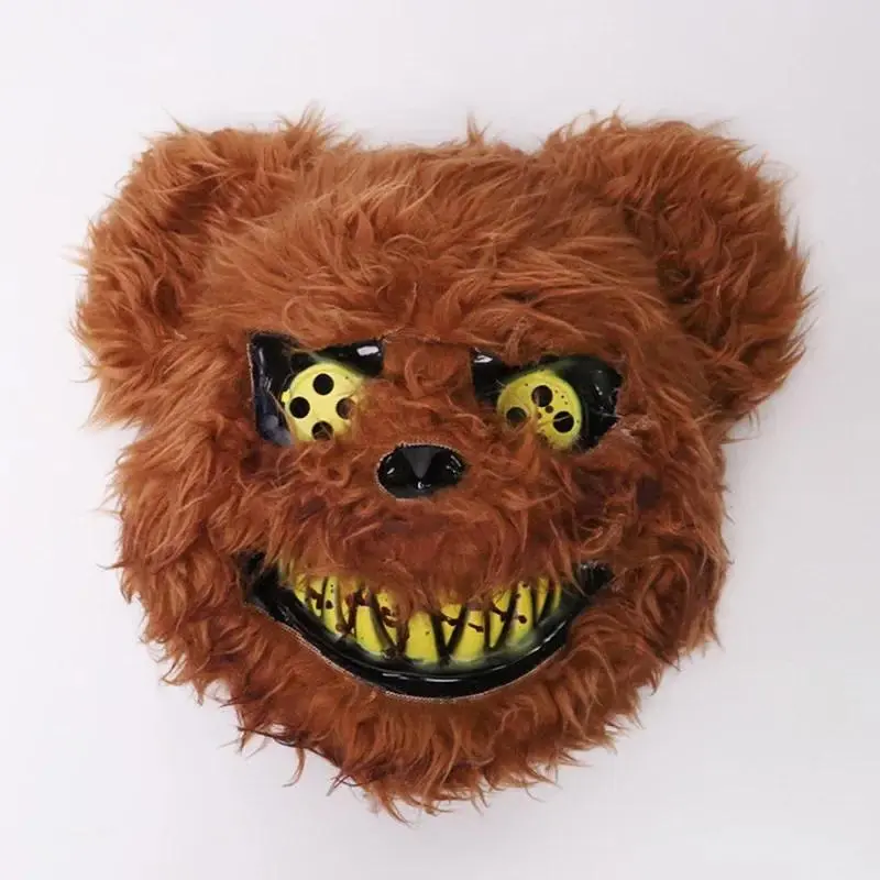 LED Mad Rabbit Light-Up Plastic Mask, Scary Bloody Bunny Bear Halloween Horror Head Cover, Comfortable Costume Cosplay Fancy Dress Party Accessory