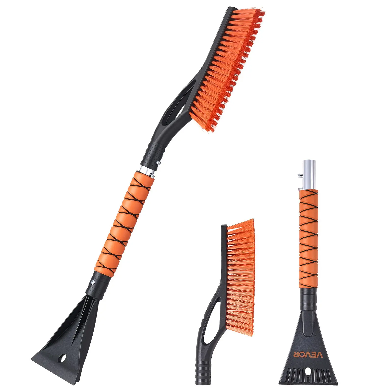 Snow Brush and Ice Scrapers for Car Windshield, 27-inch Aluminum Snow Scraper Removal Tool with Foam Grip Scratch-Free Bristles, Detachable and Easy-to-Carry for Cars, Trucks, SUVs, RVs