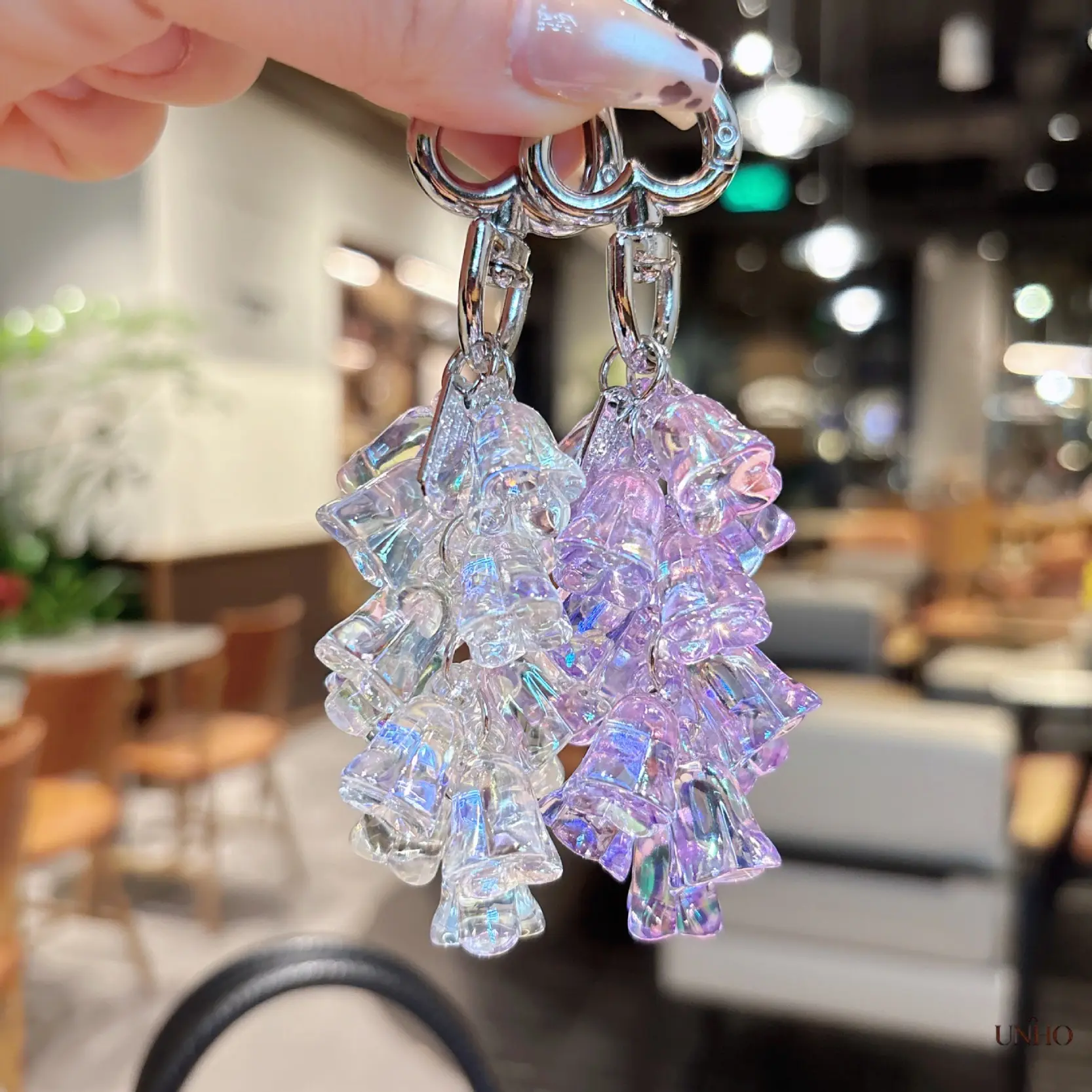 New Fashion Lily Of The Valley Pendant Keychain, Colored Crystal Flower Korean Style Charm, Stylish Decorative Accessory For Women’s Handbags
