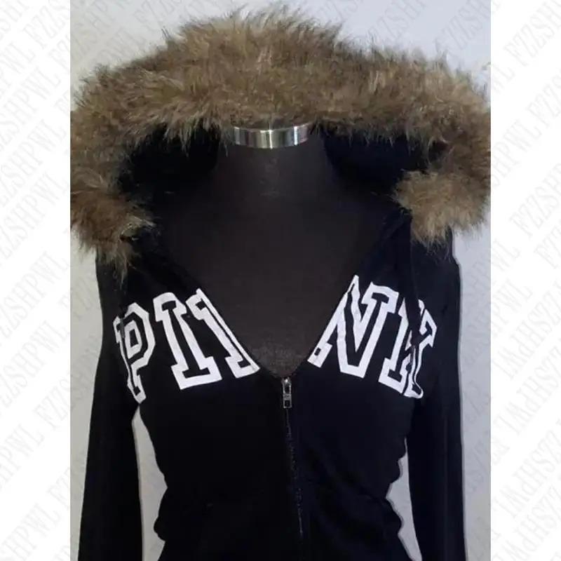 streetwear y2k zip Vintage Emo Fur Hoodie Jacket Women Gothic Hip Hop Fashion Graphic Punk Letter Print Zip Up Hoodies Aesthetic Harajuku Hoodies Clothes Streetwear EMO Girl