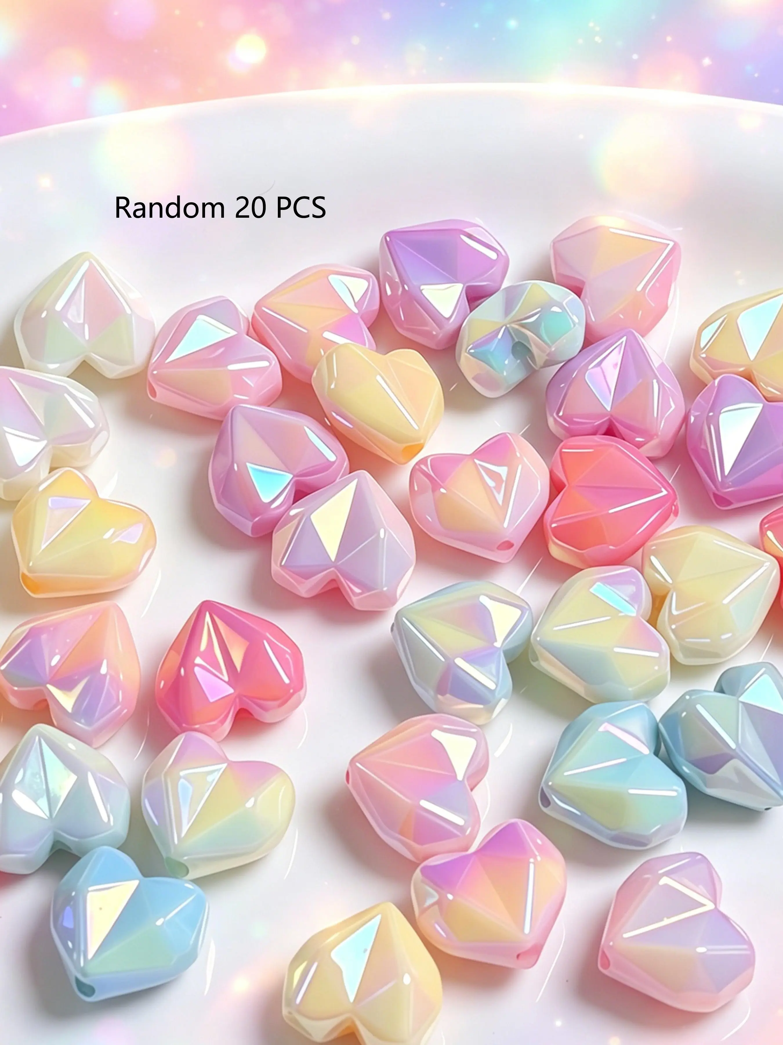 20 UV Coated Heart Beads, Macaron Color Irregular Heart Shaped Beads, DIY Jewelry Making Supplies, Bracelet, Earring, Necklace, Phone Chain Accessories