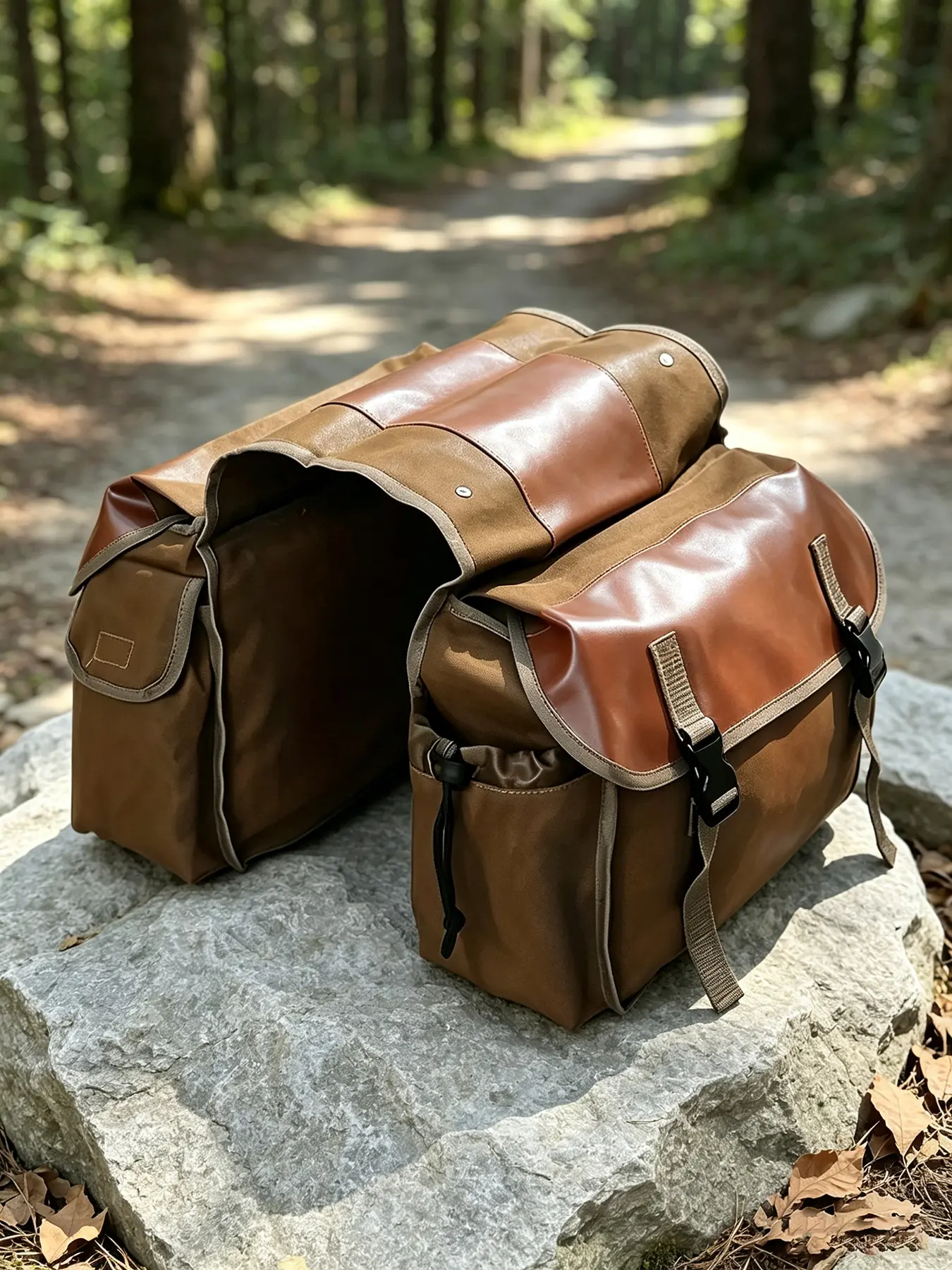 Retro Faux Leather Canvas Bike Rack Bag Dual Side Waterproof Pannier Bag Multi Compartment Storage Luggage with Quick Release Strap for Scooter Motorcycle Outdoor Camping Commute