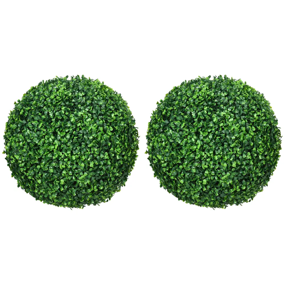 HOMCOM Set of 2 15.75 Inch Artificial Ball Boxwood Topiary Trees Balls, Indoor Outdoor Fake Plants for Home, Office & Living Room Decor