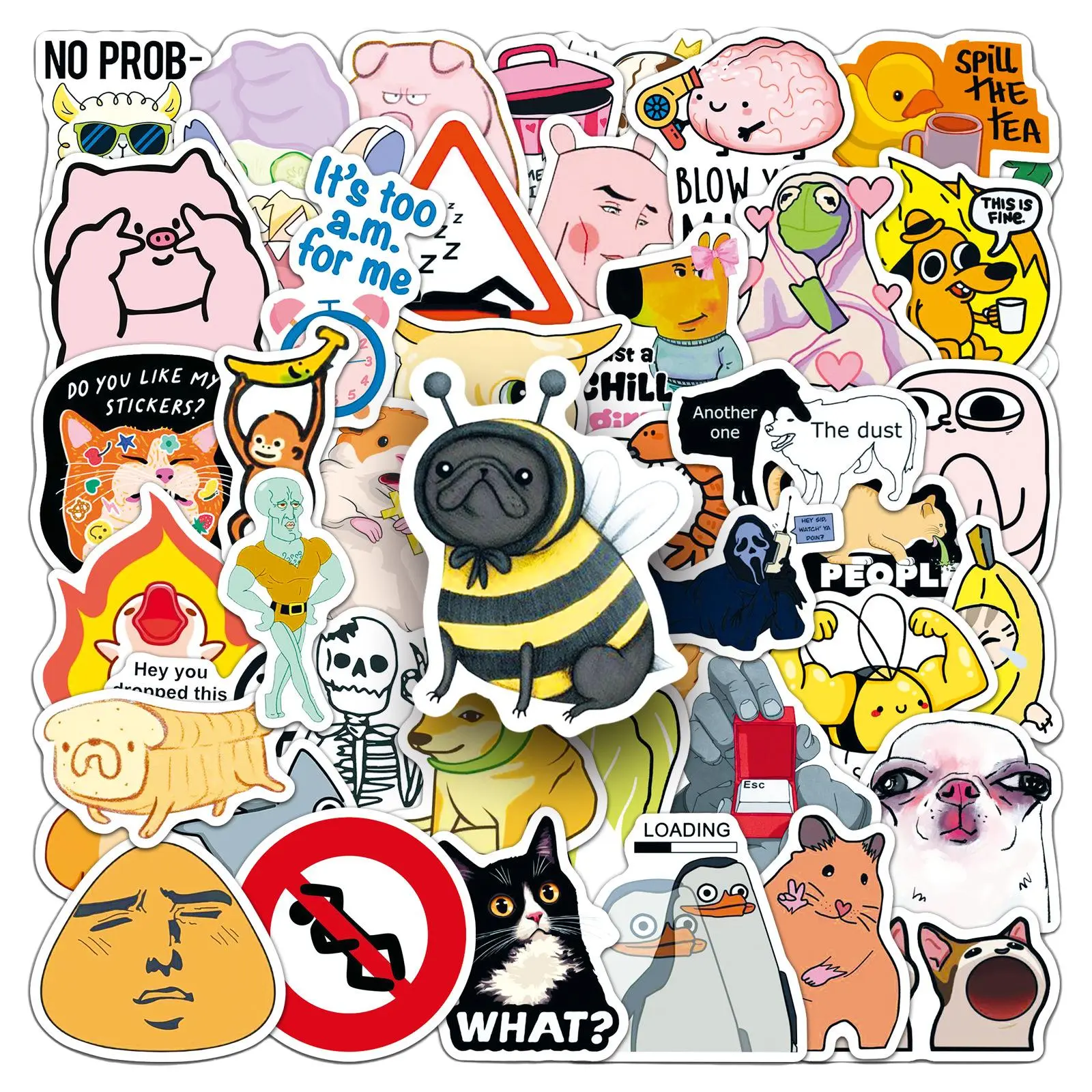 50pcs Meme Graffiti Stickers, Funny Office Stickers, Side Decals, DIY Decals, Ideal for Scrapbooks, Diaries, Laptops, Water Bottles, Cars, Positive Gift Ideas