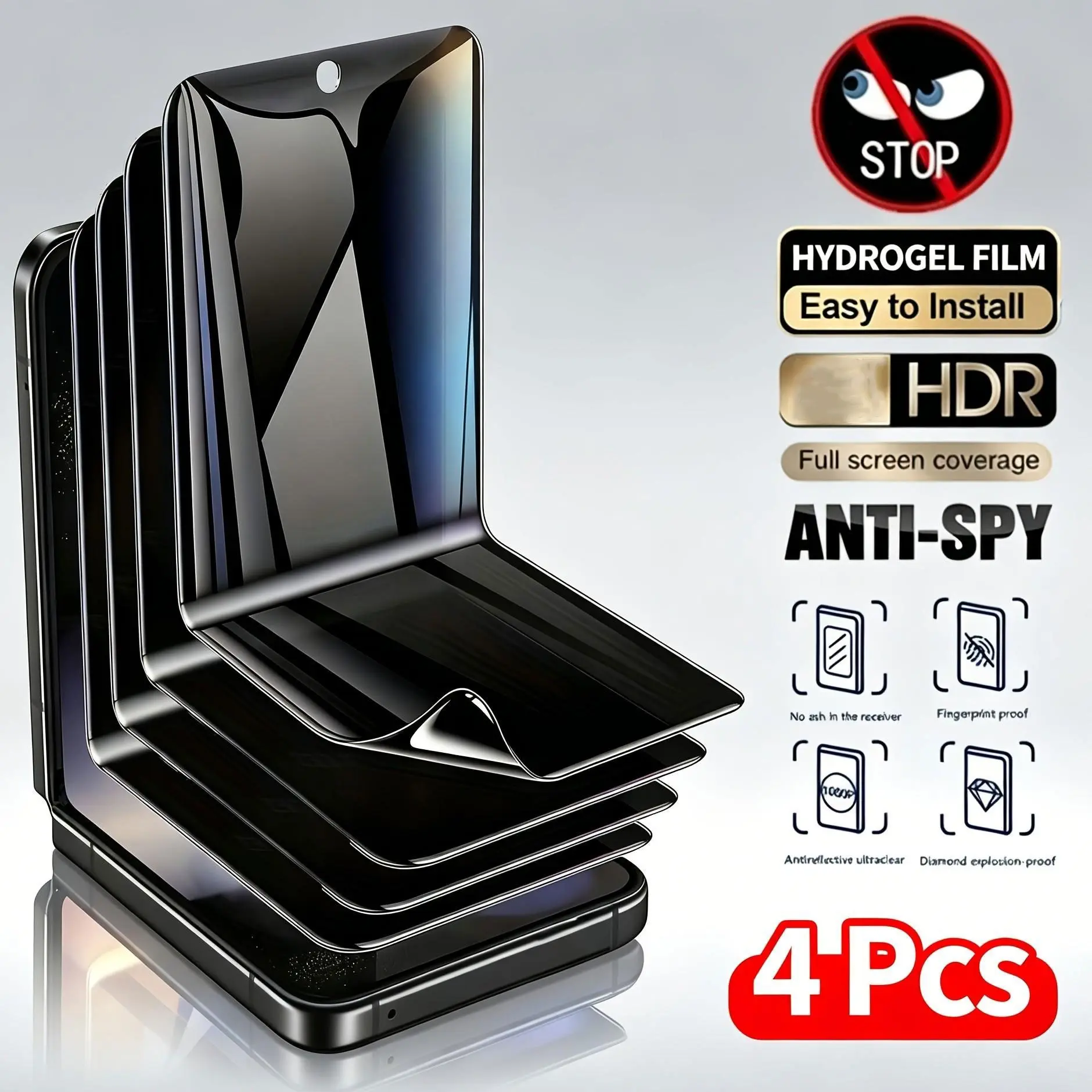 4 Pcs Privacy Anti Glare Spy Peep Hydrogel Protective Film For Smartphone Samsung Galaxy Z Flip 8 7 SE 6 5 4 3 Flip 8 Flip7 Flip6 Flip5 Flip4 Flip3 Full Cover Screen Protector Protection
