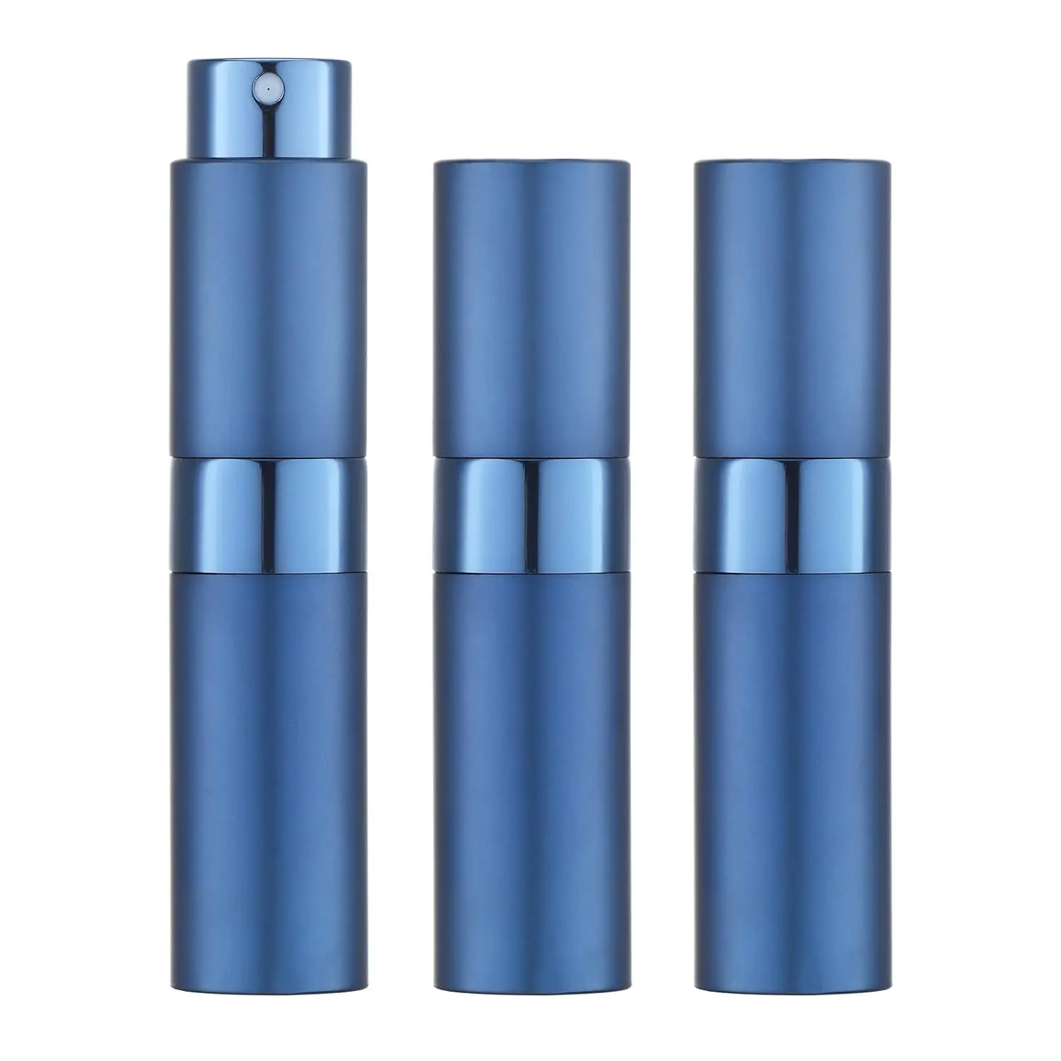 Deep Blue 10ml Aluminum Roll On Bottle with Metallic Silver Band Steel Roller Ball for Essential Oils Perfumes Lip Gloss Serum, Refillable Empty Aromatherapy Dispenser Leakproof Travel Friendly, Mini Cosmetic Container for DIY Beauty Blends Gift Set Idea