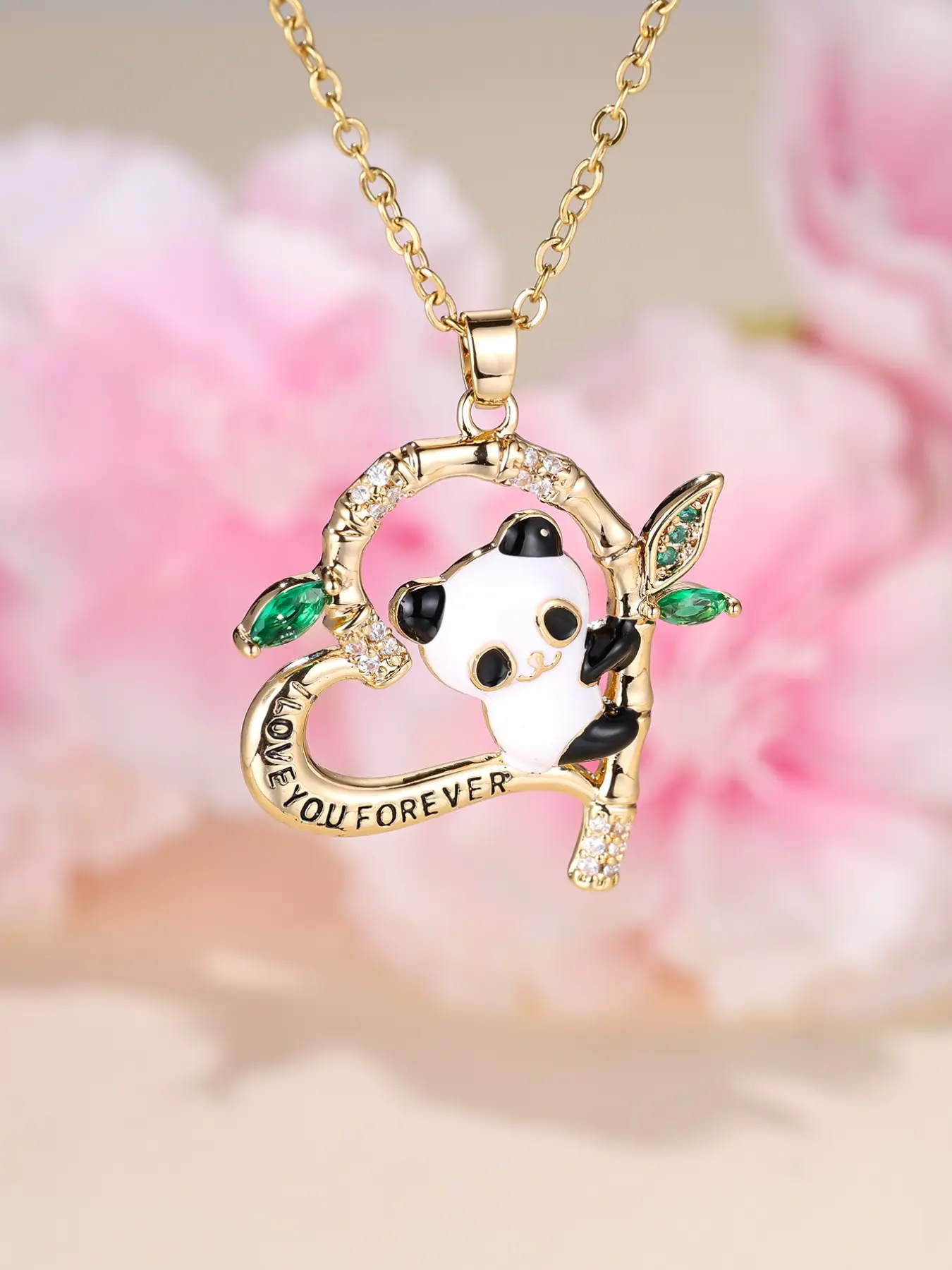 Chinese Style Panda Bamboo Heart Pendant Necklace, Elegant Copper Chain, Perfect Gift for Valentine's Day, Anniversary, Memorial Day
