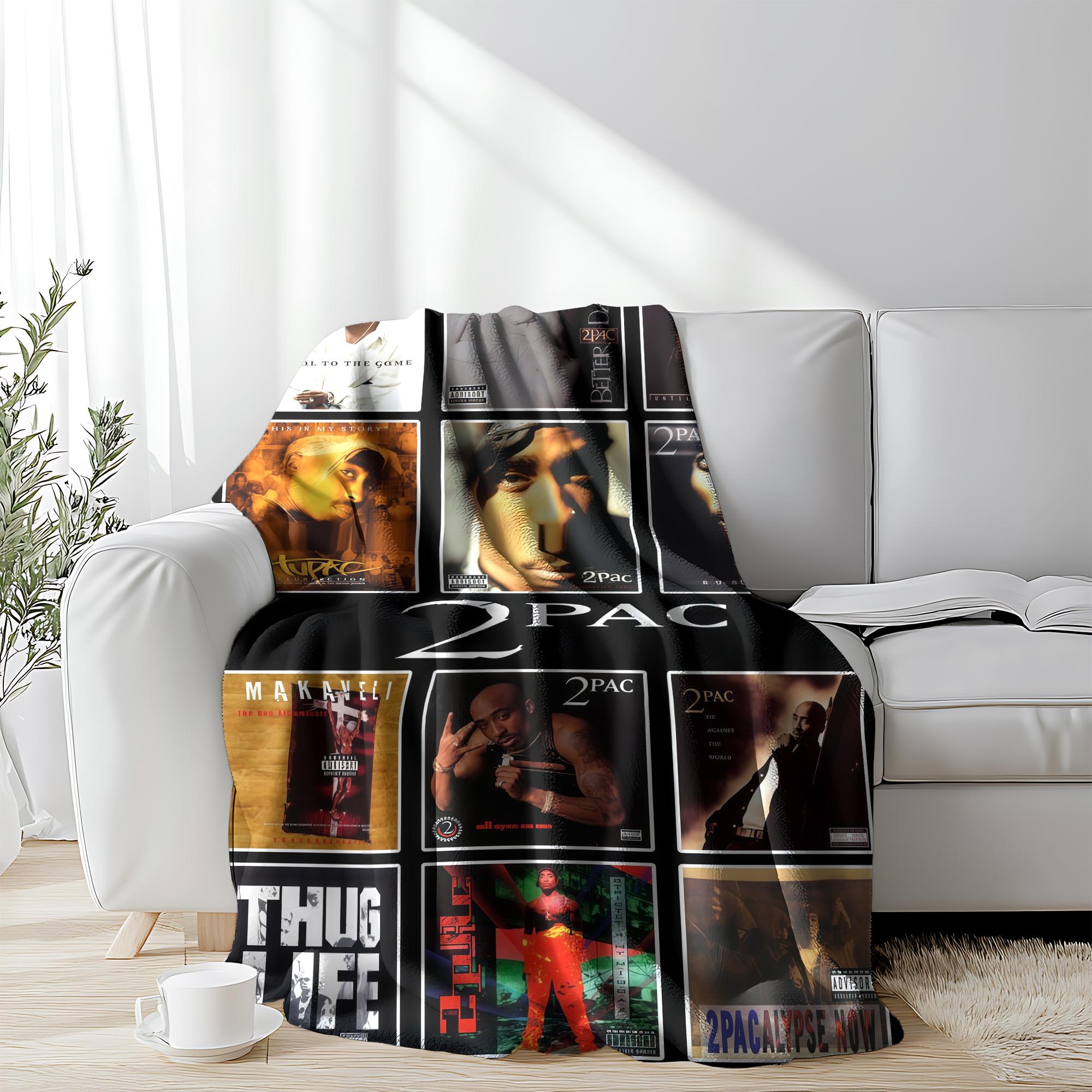 2Pac Tupac Shakur Iconic Album Art Collage Fleece Blanket – Makaveli Thug Life Hip Hop Icon Plush Throw, Perfect for 90s Rap Collectors