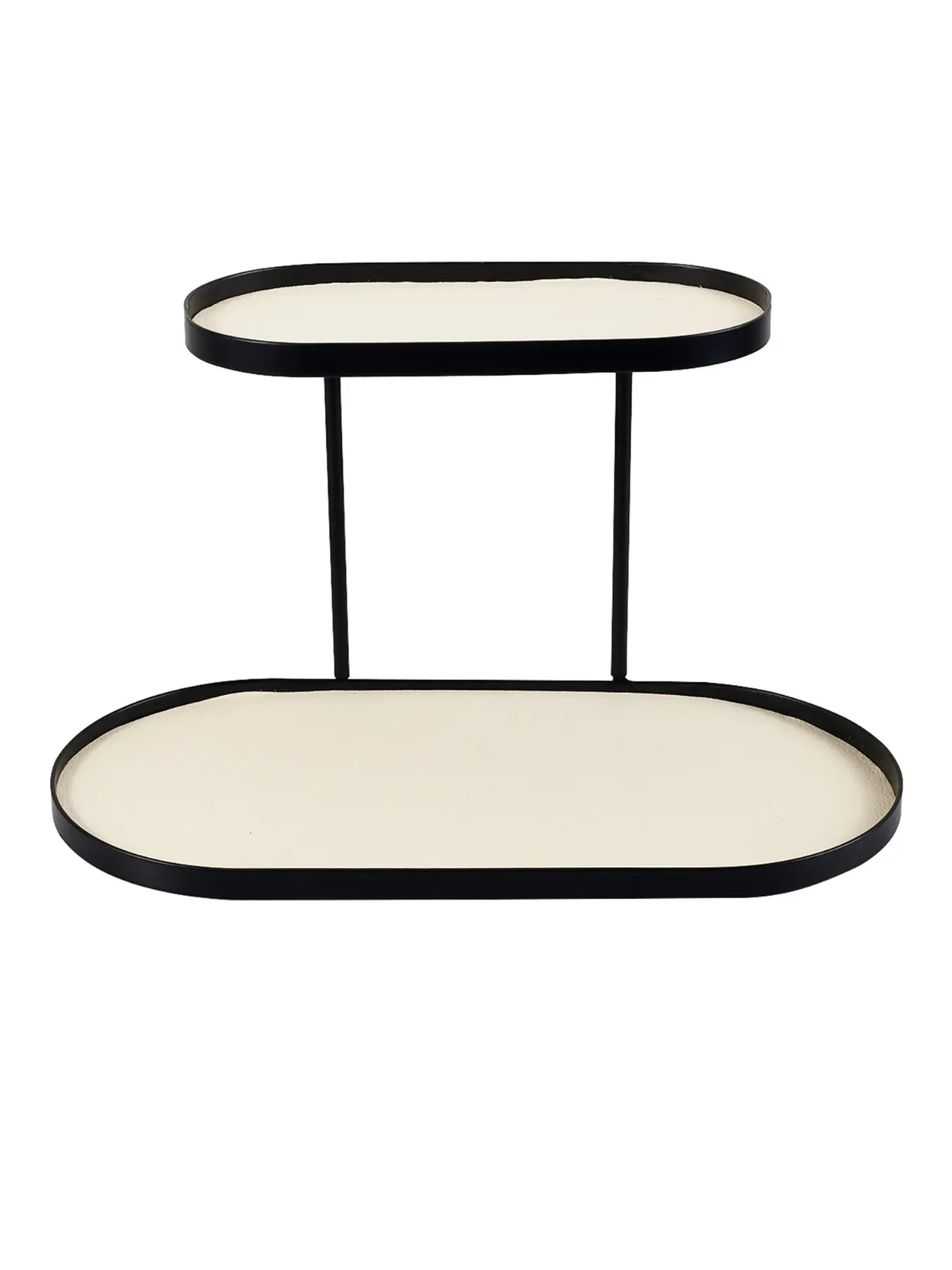Double Layer Oval Leather Jewelry Tray, Metal Frame Desktop Organizer, Decorative Vanity Tray, Ideal for Jewelry, Cosmetics, Perfume Display