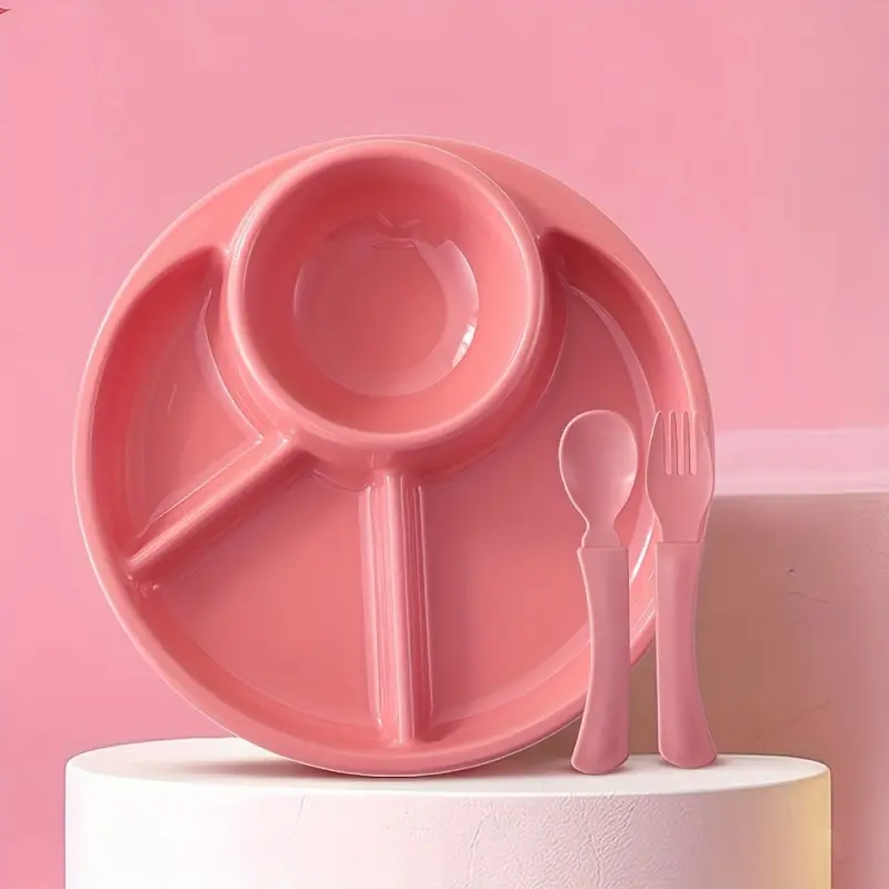 3 Piece Food Storage Set with Divided Lunch Plate Fork Spoon Plastic Salad Tray for Women Students Portion Control Breakfast Meal Prep Party Dining