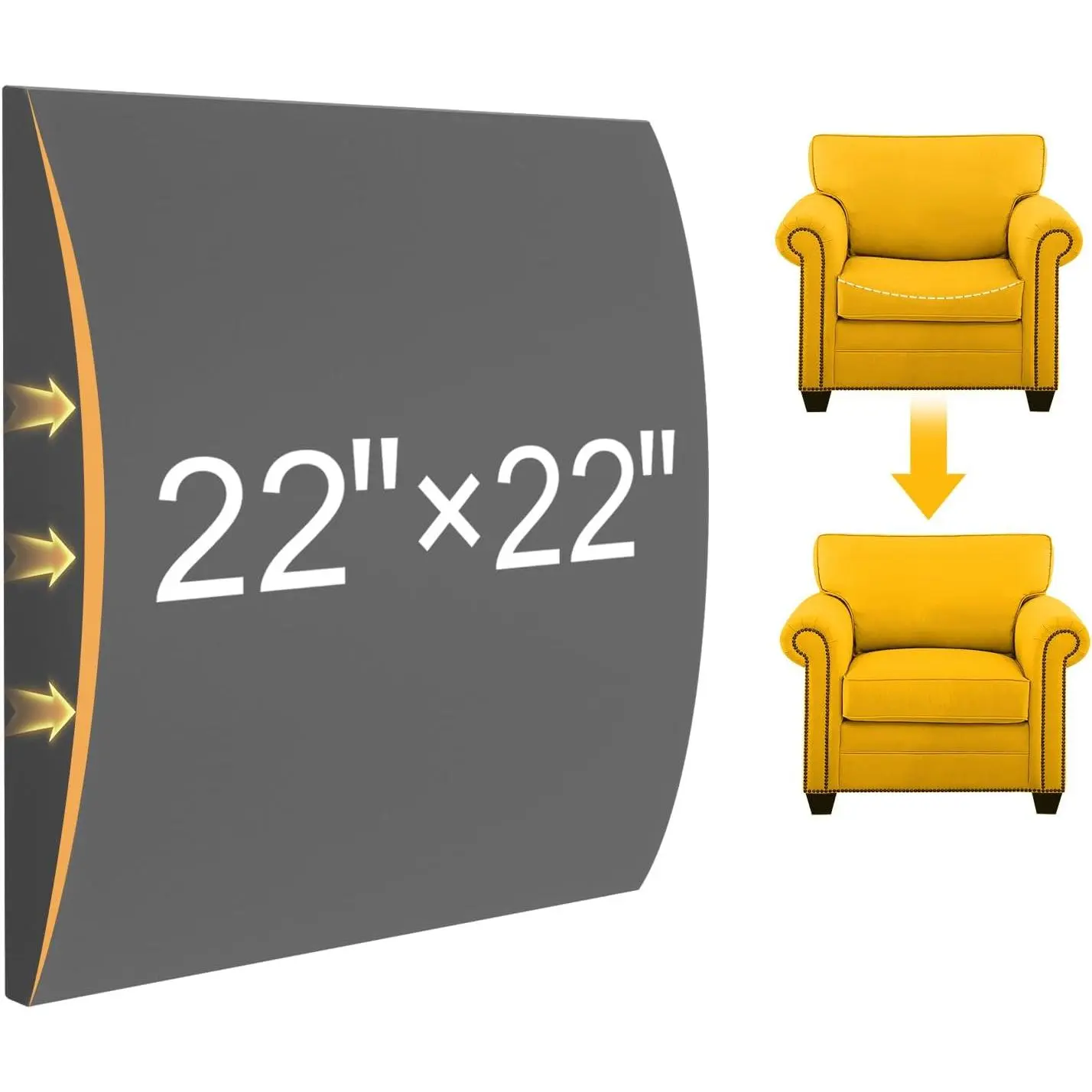 Couch Cushion for Sagging Seat, 22x22x2 inches High-Density Foam Sofa, Cushion Sag Repair, Grey Set of 1