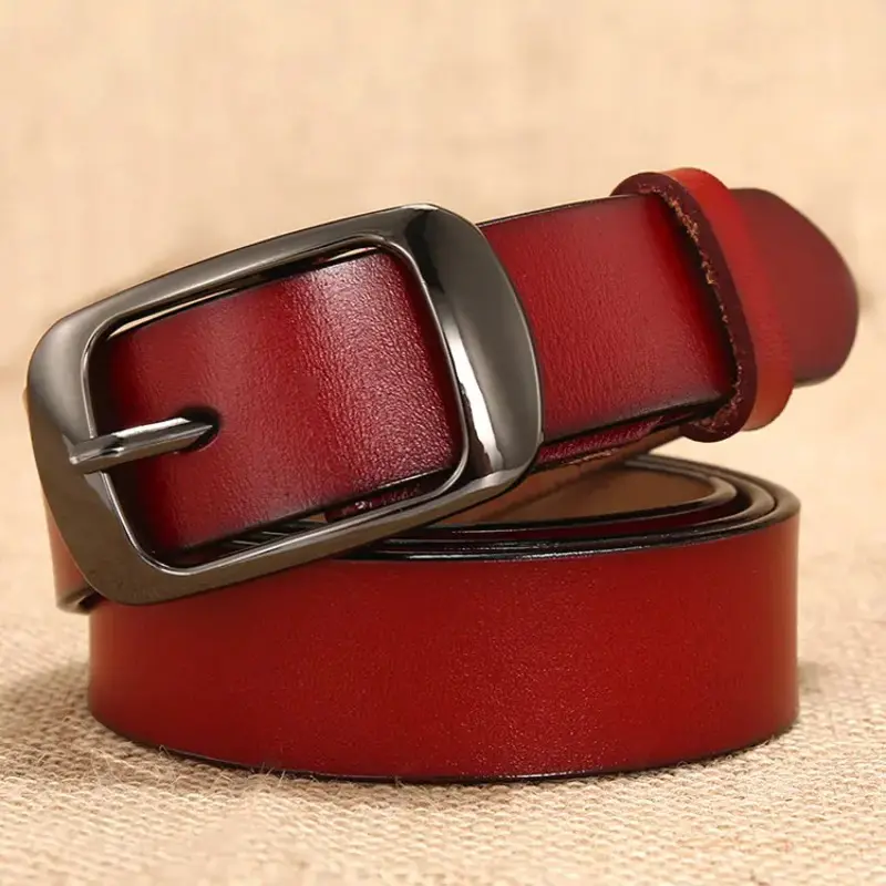 Women's High‑Quality Genuine Cowhide Leather Adjustable Belt, Classic Metal Buckle Closure, Stylish Versatile Leather Belt for Daily Wear Outfit Accessory