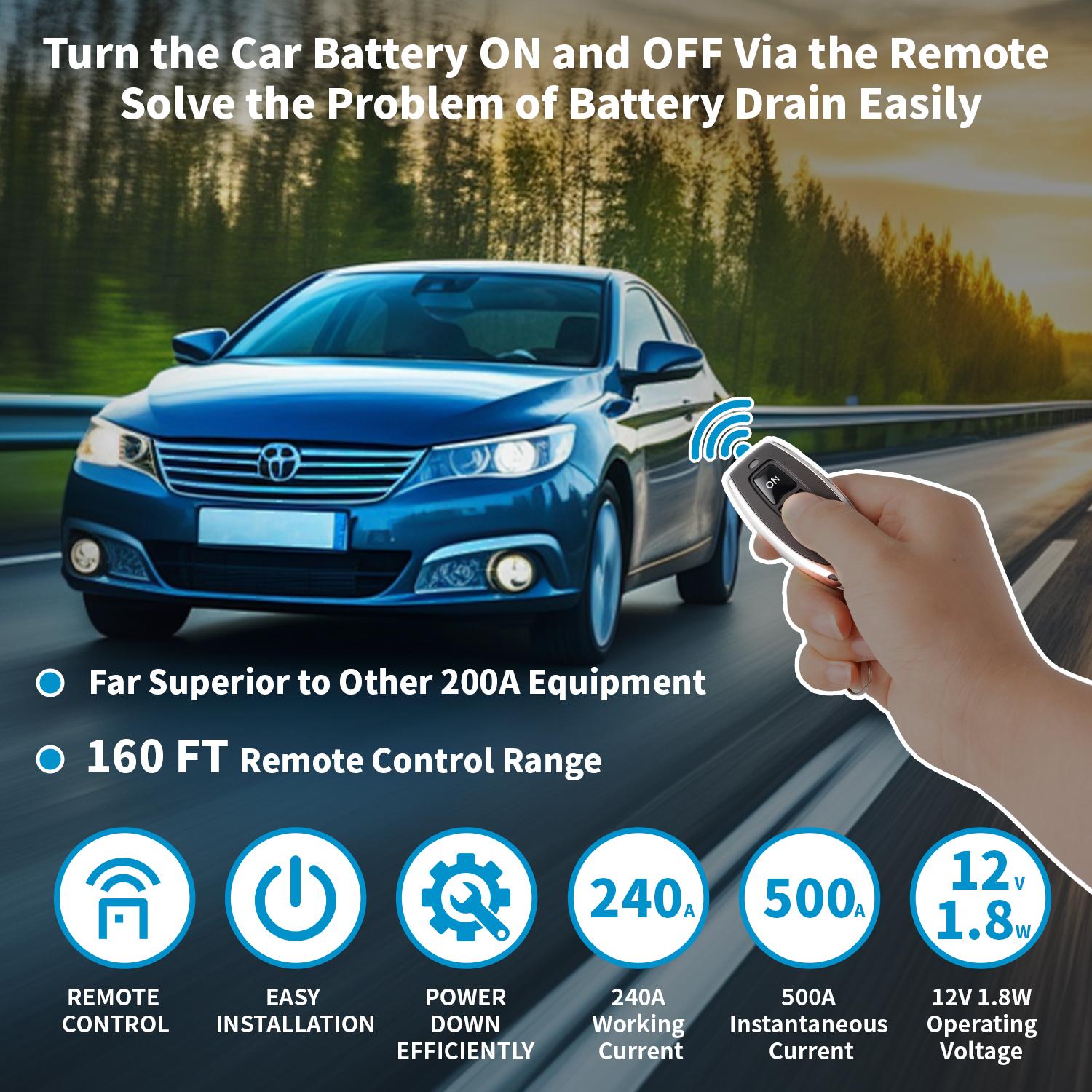 Remote Battery Disconnect Switch 12v, 240A, Upgrade Smart Voltage Car Kill Switch Anti-Theft, Prevent Battery Drain, Remote Battery Kill Switch for Car, Truck, RV (Flat Installation)