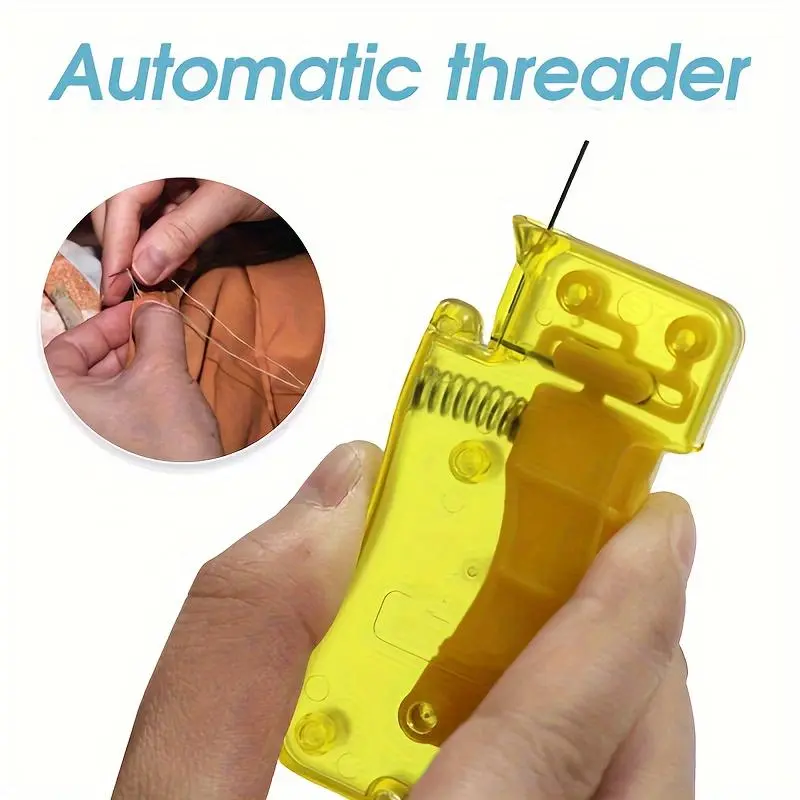 1pc Lemon Yellow Automatic Needle Threader, DIY Hand Sewing Threader, Hand Machine Stitch Insertion Sewing Tool, Household Crafts & Sewing Supplies