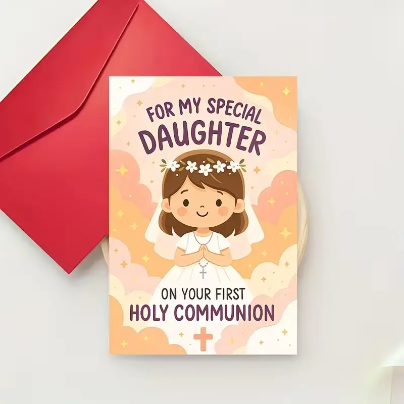 1SET offers unique cards for a special daughter to celebrate her First Communion—the ideal gift for parents marking this religious milestone. A meaningful keepsake, perfect for church ceremonies and spiritual events. A Christmas gift.
