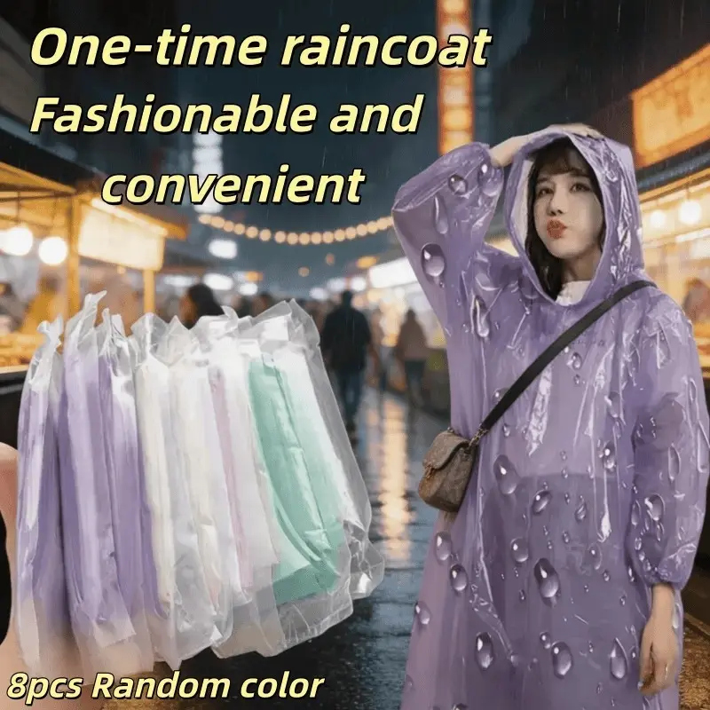 8 Pack Disposable Rain Ponchos for Adults – Emergency Waterproof Raincoat with Drawstring Hood, Pocket-Sized Portable Rain Gear, Individually Wrapped for Camping, Hiking, Travel, Theme Parks