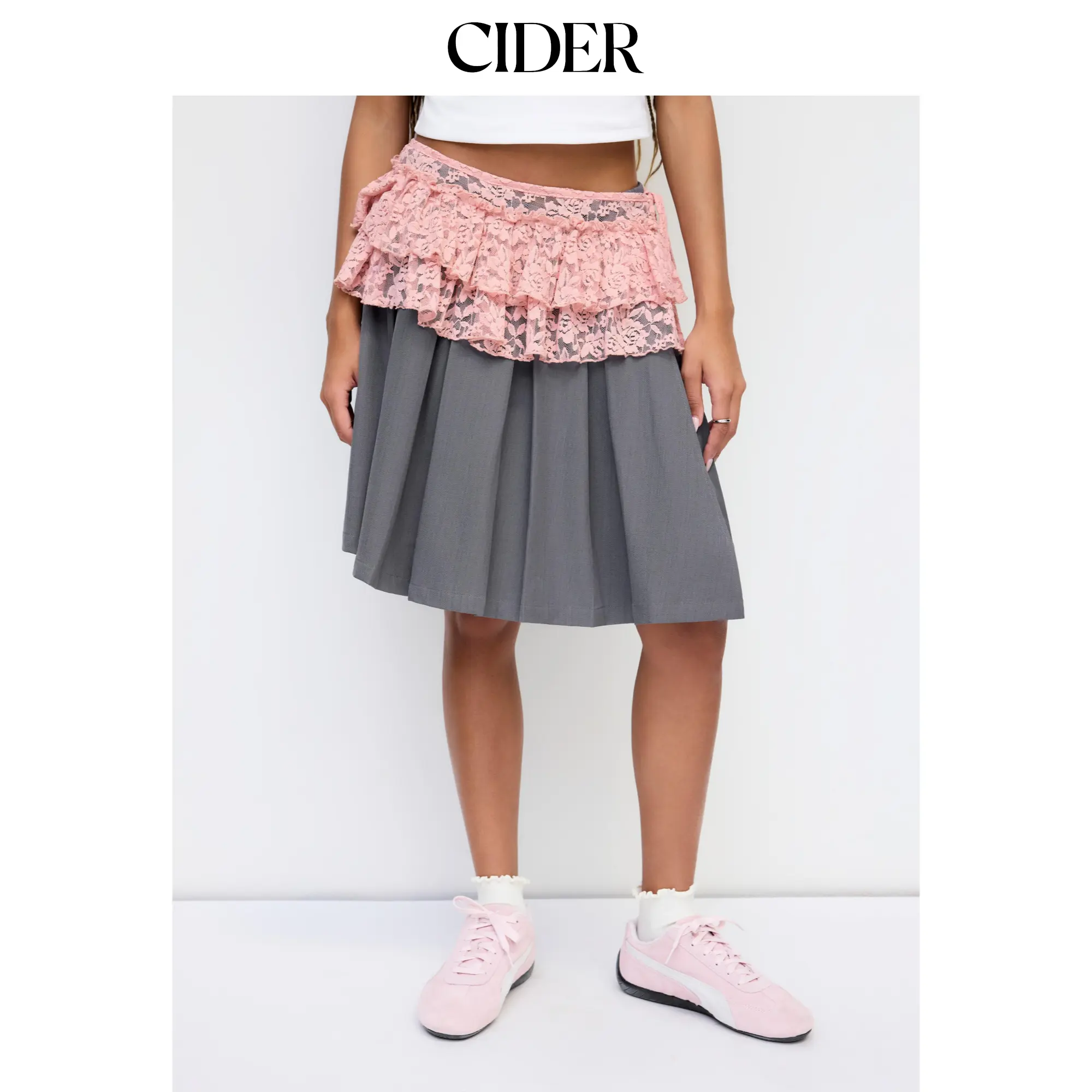Cider Lace Low Rise Tie Side Layered See-through Micro Mini Skirt