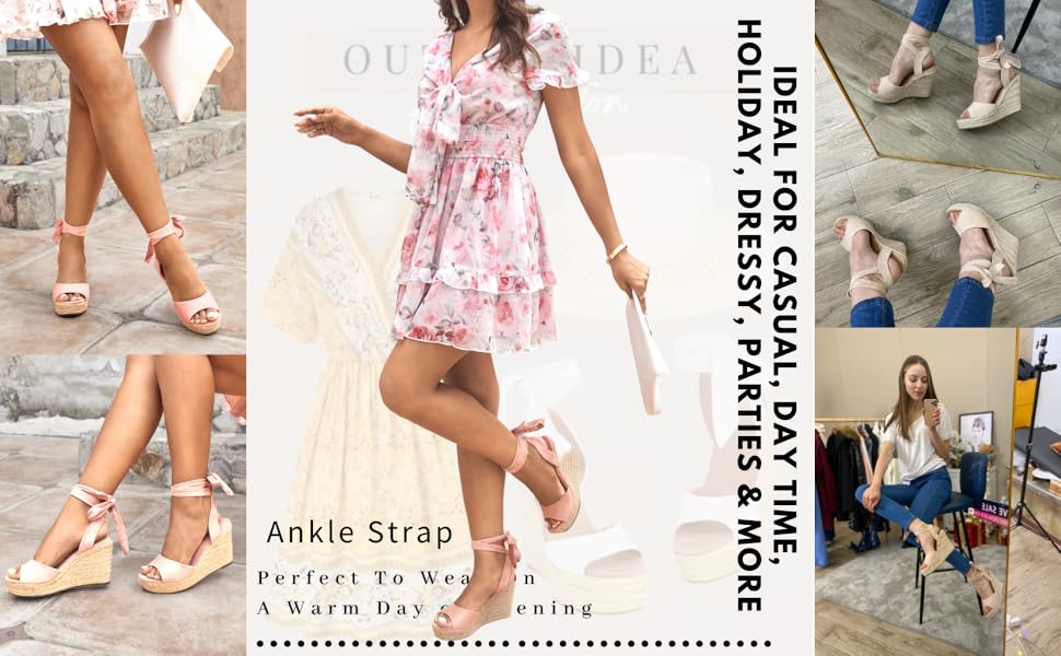 【NEW】Fashare Womens Espadrilles Wedges Sandals Heels Open Toe Tie Lace Up Platform Ankle Strap Summer Dress Shoes