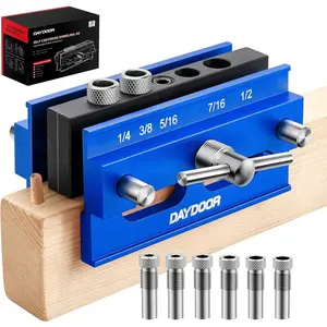 2.1" Self Centering Dowel Jig, Universal Capacity Doweling Jig & Drill Guide for Woodworking, Complete Kit with 6 Steel Bushings for Straight Holes(Blue)