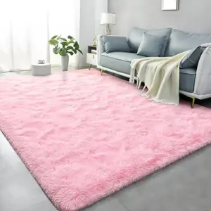 Minimalist Solid Fluffy Large Rug, Square Plush Mat with Non Slip Backing, Home Decorative Fluffy Area Rug for Living Room & Bedroom