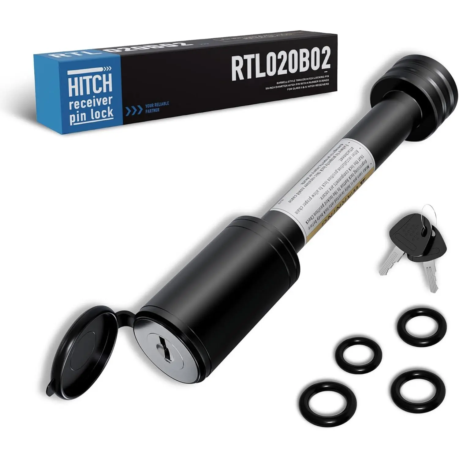 Locking Hitch Pin, 5/8" Pin, Fit 2" Receiver, Black | Heavy Duty , 12000 lbs GTW, Weather-Resistant, With O-Rings, Weatherproof Caps, For  , Boat