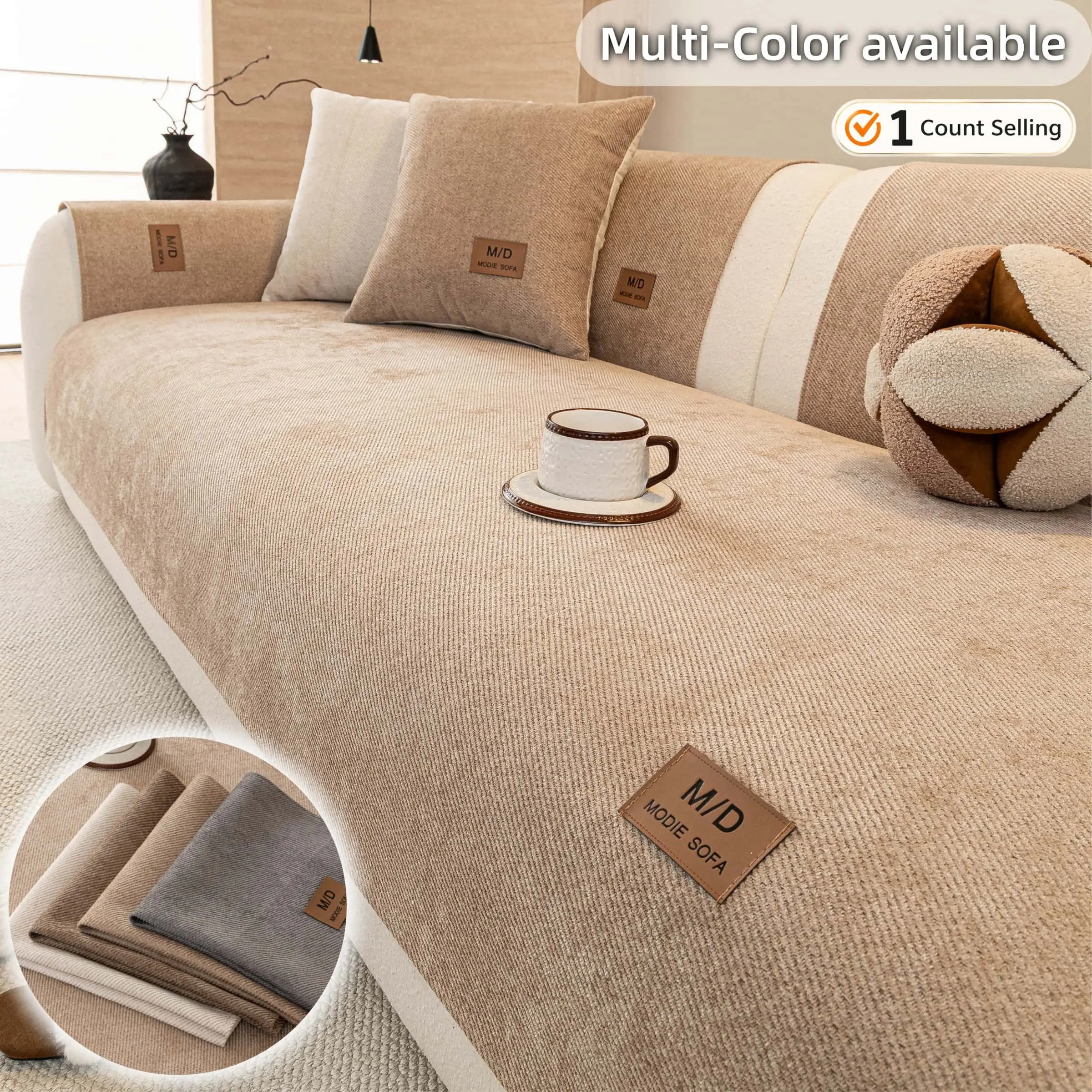Non-Slip Chenille Sofa Cover, Modern Minimalist Furniture Protector, Pet Friendly Removable Washable Couch Slipcover, Multi-Color Options for 1/2/3/4 Seater Sofa, Stylish Home Decor For Living Room, Reusable Couch Protector