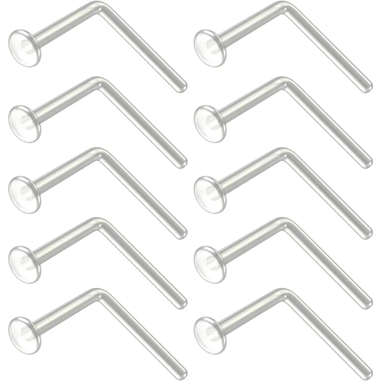 20g Clear Nose Studs - Bioflex L-Shaped Nose Retainers - Clear Nose Rings For Work - Small & Flexible Nostril Stud