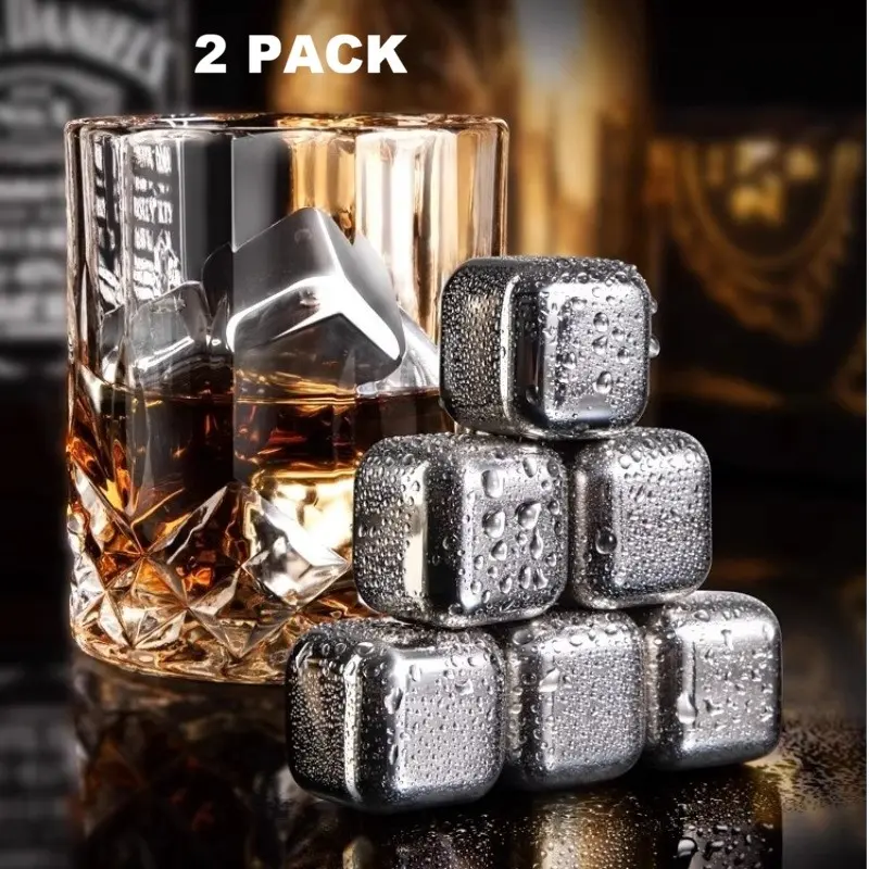 Stainless Steel Whiskey Stones 2Pcs Reusable Ice Cubes 1.0 Inch Food-Grade Metal Chilling Rocks for Whiskey Beer Bourbon Home Bar Use– Perfect for Whiskey, Wine, Soda & Juice, Great Gift for Dad, Men