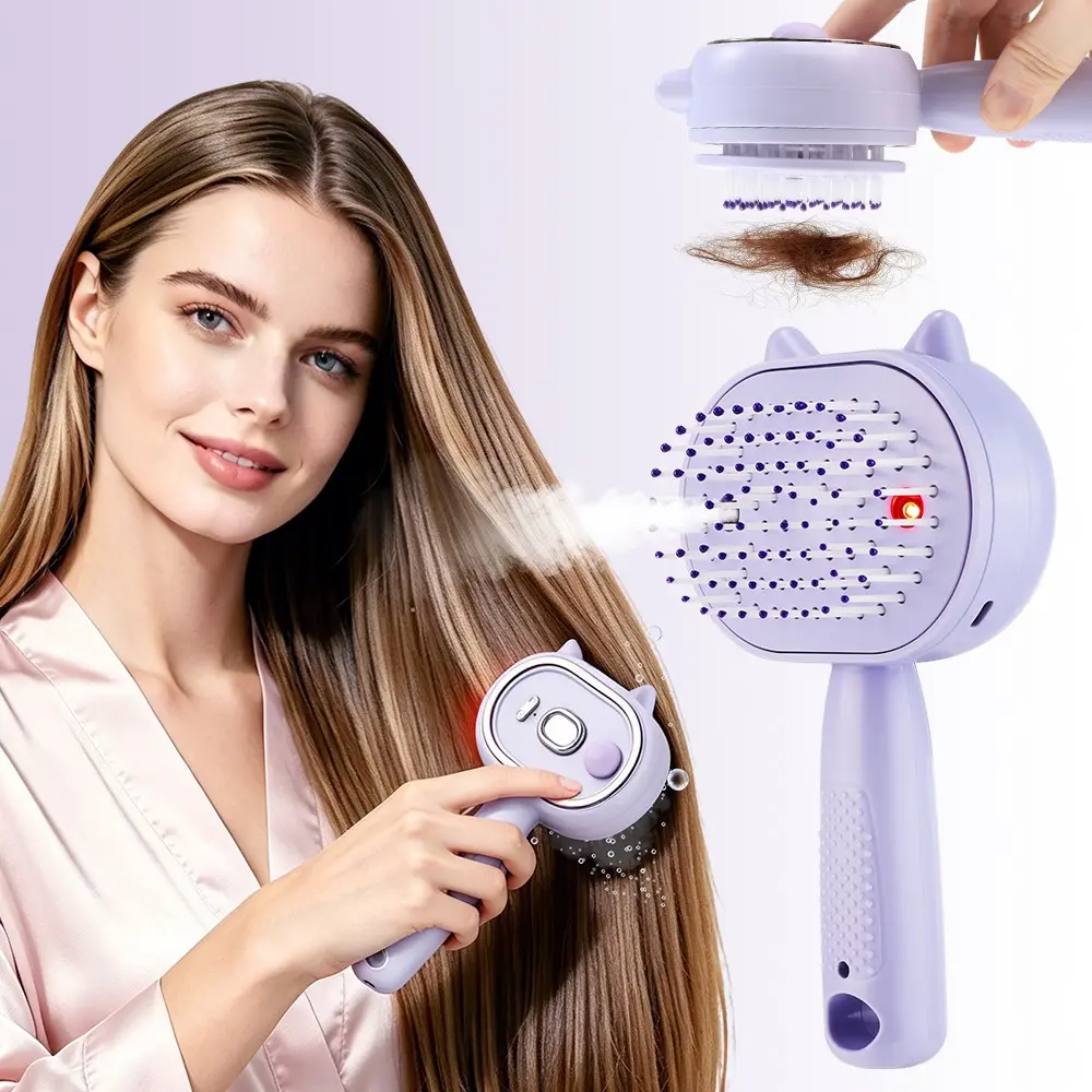 Electric spray comb, anti-static and anti winding rechargeable steam hair brush, smooth and smooth hair and scalp massage hair care tools, retractable comb teeth to quickly remove tangled hair, with water mist spray, easy to use at home/travel
