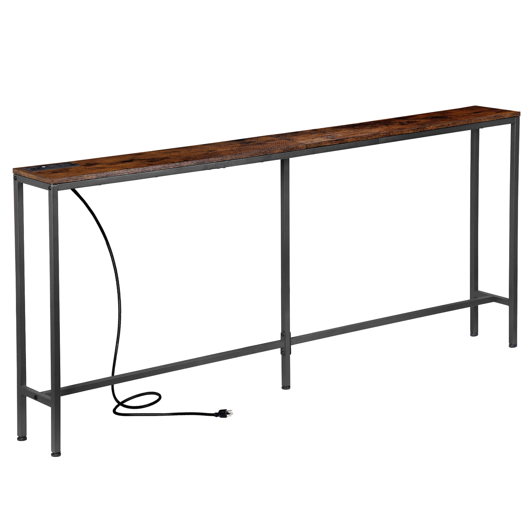 Segawe Sofa Table with Charging Station, Narrow Entryway Table 70 Inch Console Table with Outlet, Brown Segawe Sofa Table with Charging Station, Narrow Entryway Table 70 Inch Console Table with Outlet, Brown