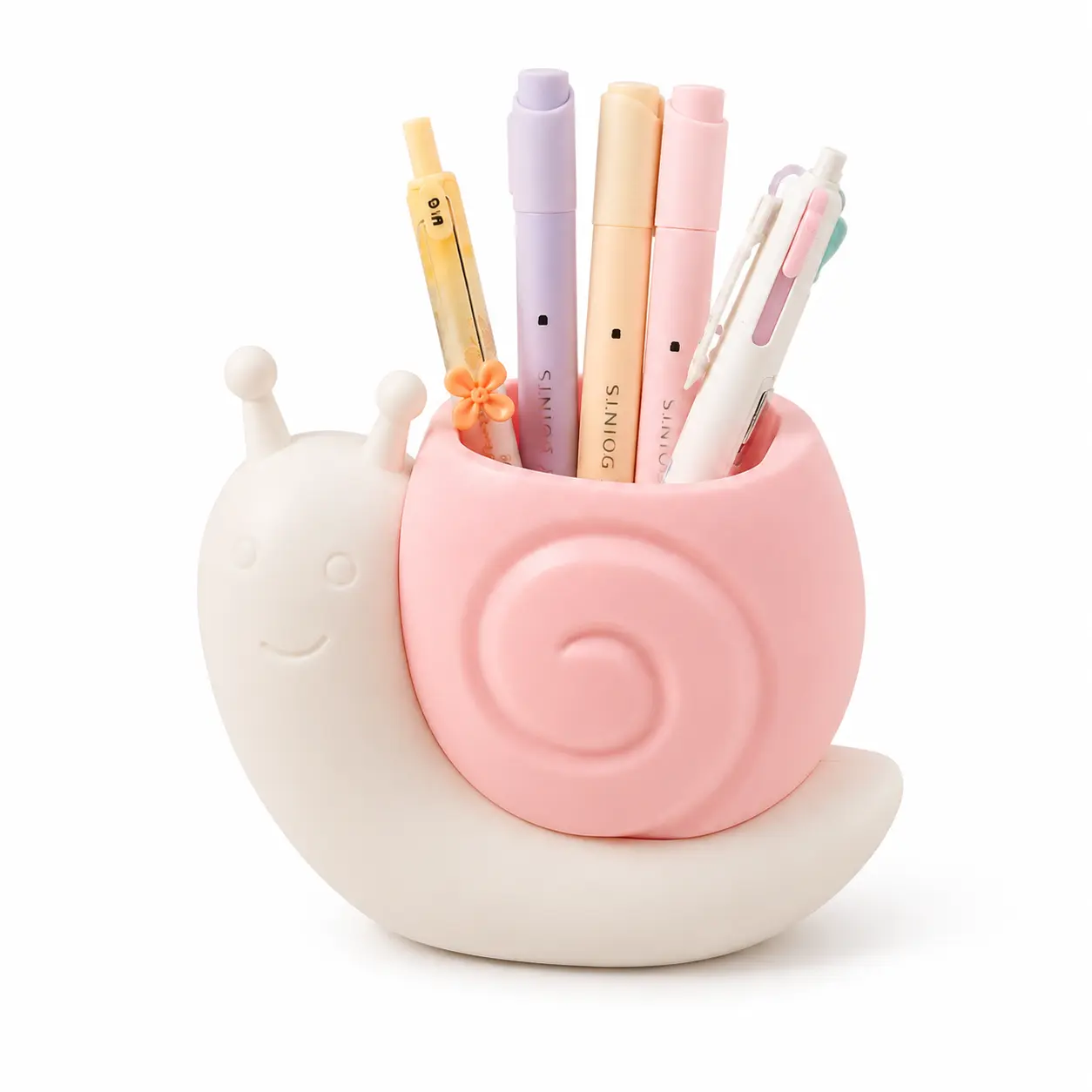 Whimsical Cute Compact Freestanding Pink Snail-Shaped Desk Organizer Pen Holder - Dual-Use Storage for Stationery, Makeup Brushes, Home Office Desktop Decoration & Thoughtful Gift Stocking Stuffer, Playful